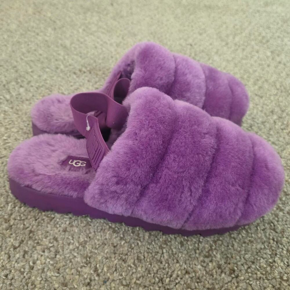 UGG Funkette Purple Fuzzy Platform Slingback Slippers